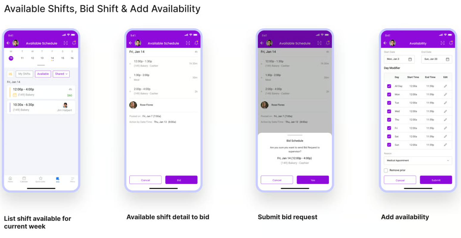 Employee Available Shifts Screen